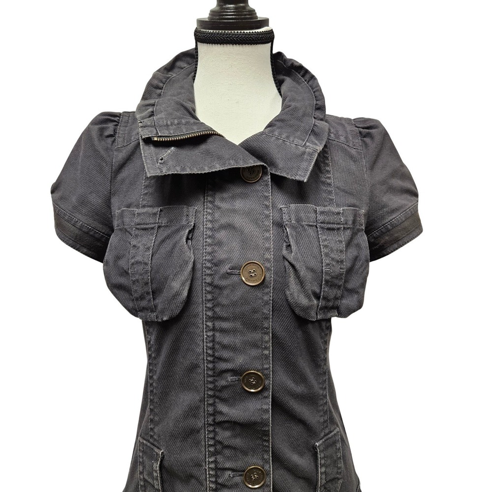 Burberry Blue Label Gray Denim-Style Wool Mini Dress Pouf Sleeve Archive Size 38 - Picture 4 of 16